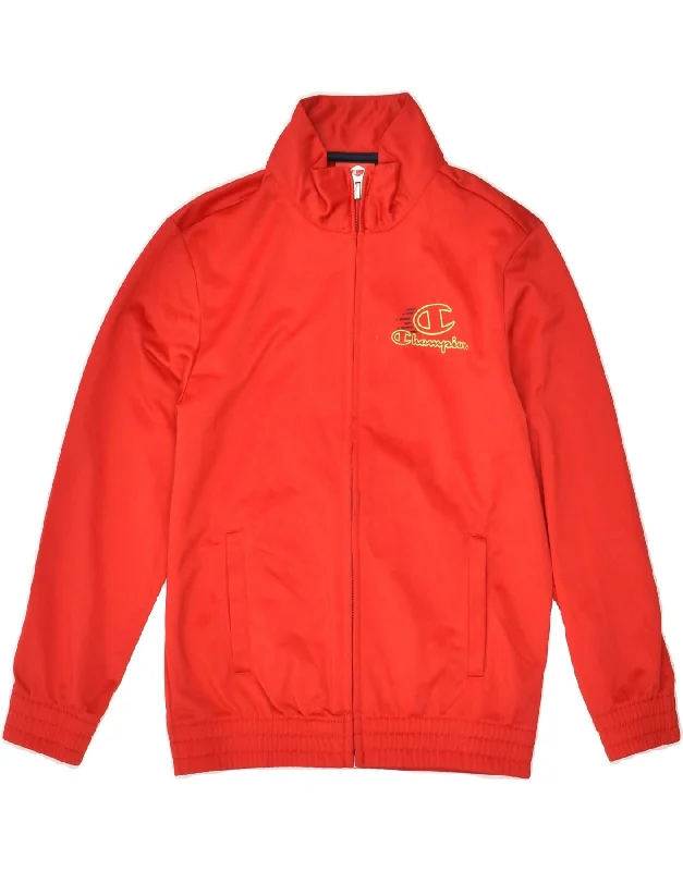 men's outdoor fleece jackets -CHAMPION Boys Graphic Tracksuit Top Jacket 7-8 Years Small  Red Polyester