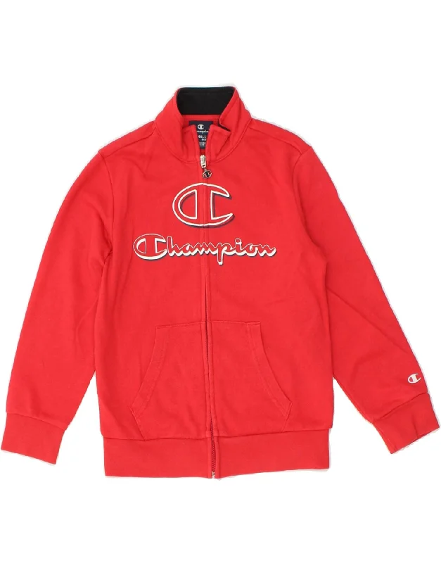 men's fashionable jackets -CHAMPION Boys Graphic Tracksuit Top Jacket 7-8 Years Small Red