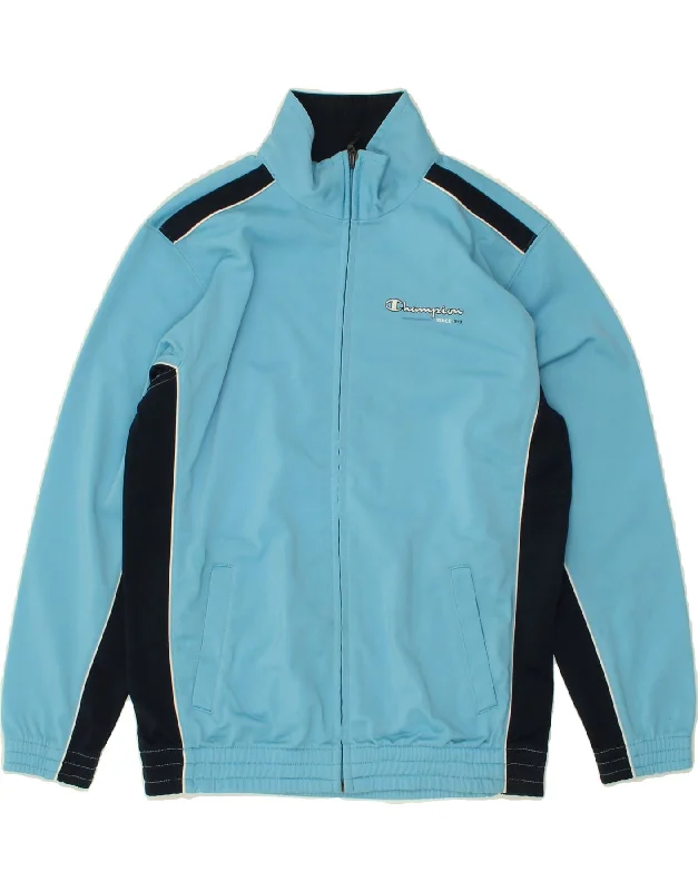 men's outdoor adventure jackets -CHAMPION Boys Graphic Tracksuit Top Jacket 9-10 Years Medium Blue