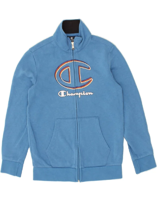 men's quilted jackets -CHAMPION Boys Graphic Tracksuit Top Jacket 9-10 Years Medium  Blue Cotton