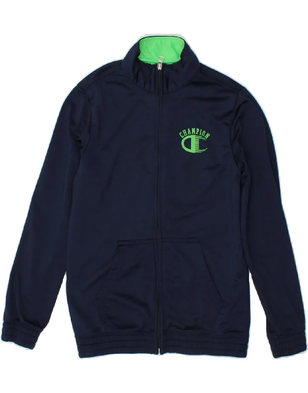 men's insulated winter jackets -CHAMPION Boys Graphic Tracksuit Top Jacket 9-10 Years Medium Navy Blue