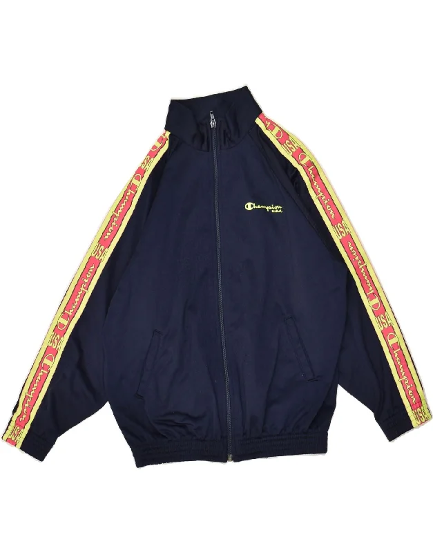 men's quilted jackets for rain -CHAMPION Boys Graphic Tracksuit Top Jacket 9-10 Years Medium Navy Blue