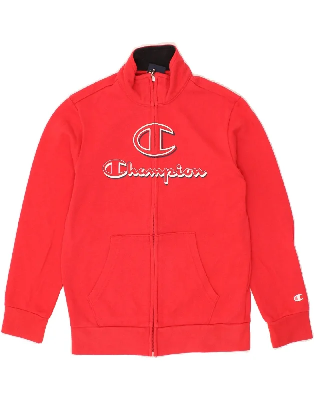 men's windbreaker jackets -CHAMPION Boys Graphic Tracksuit Top Jacket 9-10 Years Medium  Red Cotton