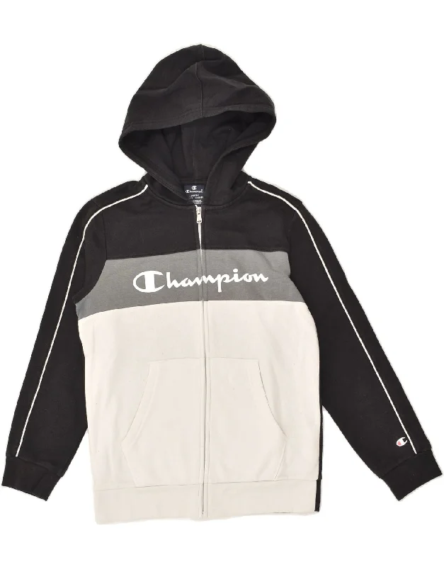 men's chunky knit sweaters -CHAMPION Boys Graphic Zip Hoodie Sweater 11-12 Years Large Black