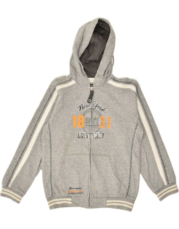 men's zip-up sweaters -CHAMPION Boys Graphic Zip Hoodie Sweater 11-12 Years Large  Grey Cotton