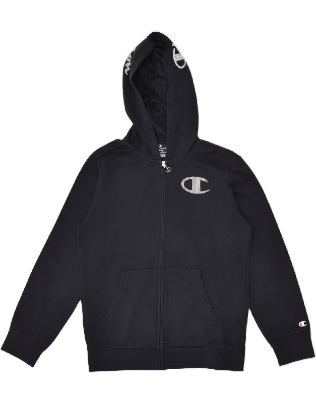 men's outdoor cashmere sweaters -CHAMPION Boys Graphic Zip Hoodie Sweater 11-12 Years Large Navy Blue