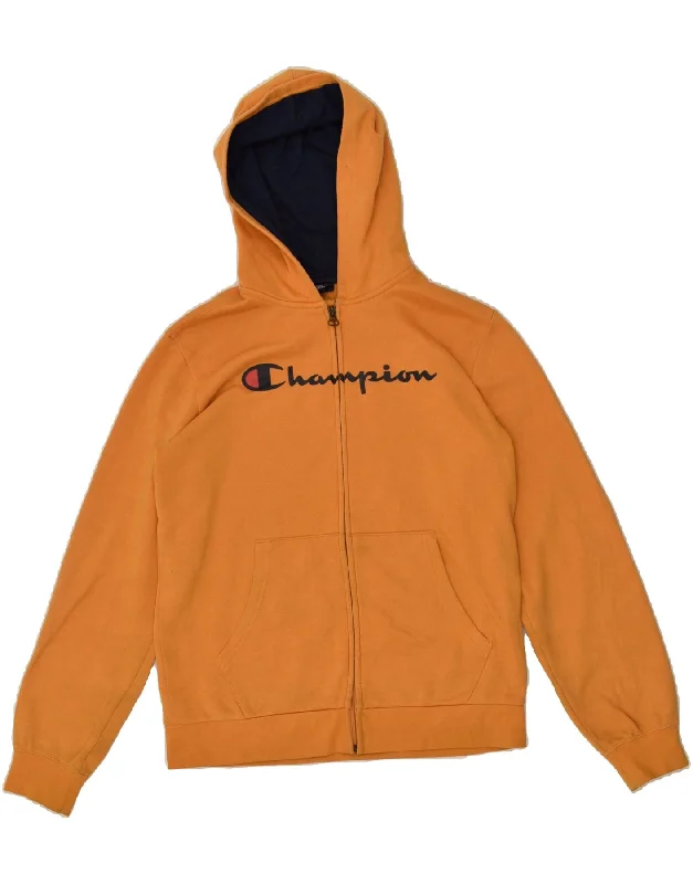 men's fitted sweaters -CHAMPION Boys Graphic Zip Hoodie Sweater 13-14 Years XL Orange Cotton