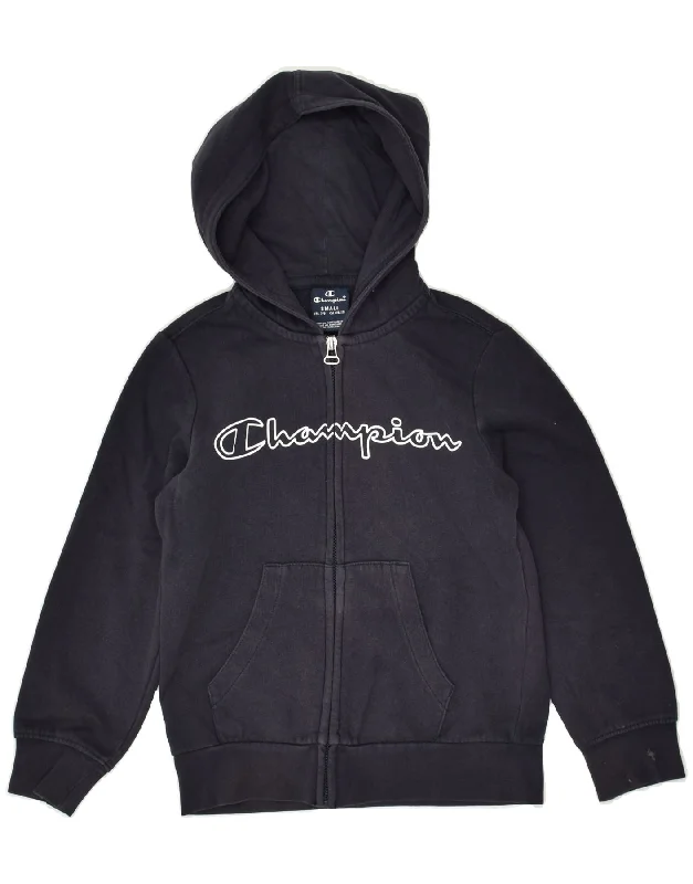 men's stylish cardigans -CHAMPION Boys Graphic Zip Hoodie Sweater 7-8 Years Small  Navy Blue Cotton