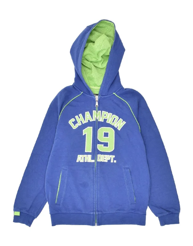 men's cardigan sweaters -CHAMPION Boys Graphic Zip Hoodie Sweater 9-10 Years Medium  Blue Cotton