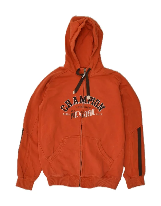 men's cozy pullovers for winter -CHAMPION Boys Graphic Zip Hoodie Sweater 9-10 Years Medium Orange Cotton