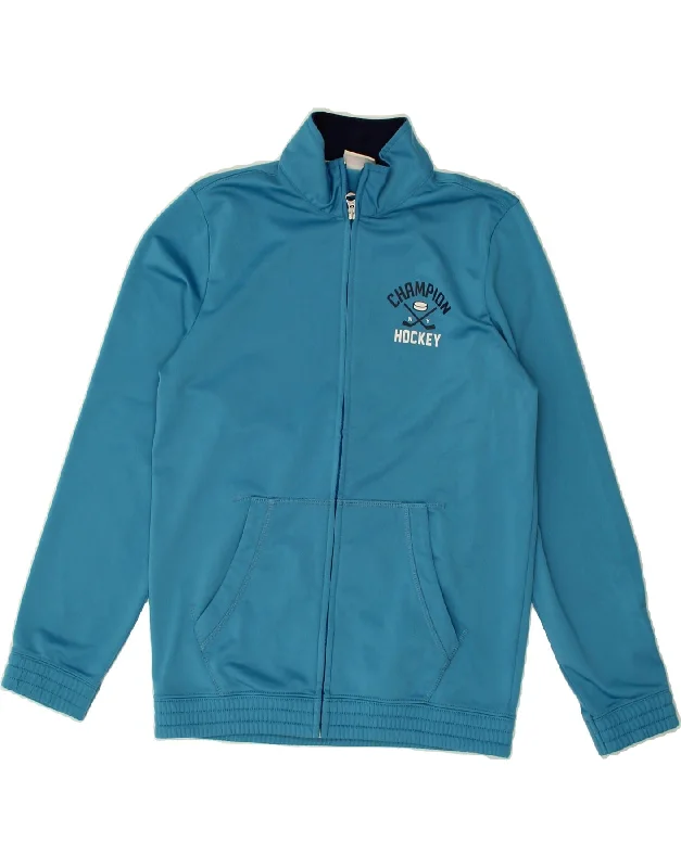 men's quilted jackets for rain -CHAMPION Boys Hockey Graphic Tracksuit Top Jacket 11-12 Years Large Blue