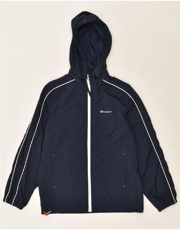 men's winter jackets with hood -CHAMPION Boys Rochester Hooded Rain Jacket 13-14 Years XL Navy Blue