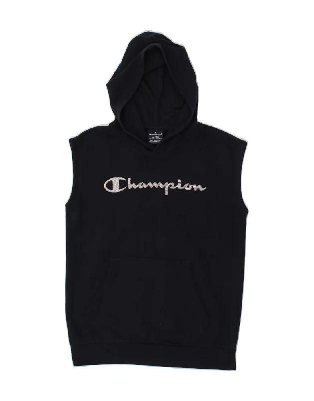 men's oversized hoodie sweatshirt -CHAMPION Boys Sleeveless Hoodie Jumper 11-12 Years Large  Navy Blue Cotton