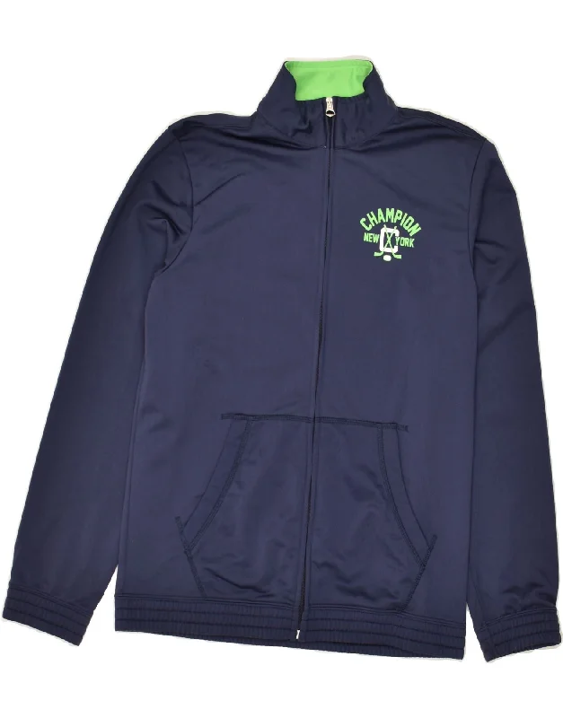 men's windproof jackets -CHAMPION Boys Tracksuit Top Jacket 13-14 Years XL Navy Blue Polyester