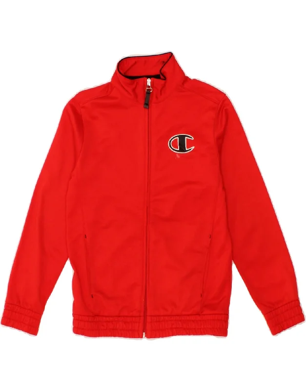 men's parka jackets with fur -CHAMPION Boys Tracksuit Top Jacket 7-8 Years Small  Red Polyester