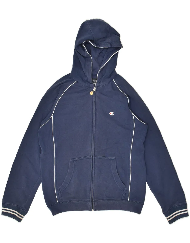 men's breathable sweaters -CHAMPION Boys Zip Hoodie Sweater 11-12 Years Navy Blue Cotton