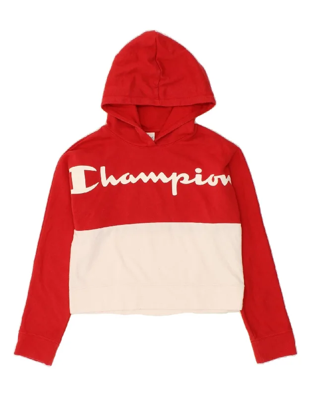 men's hoodie for cold weather -CHAMPION Girls Graphic Crop Hoodie Jumper 11-12 Years Large Red