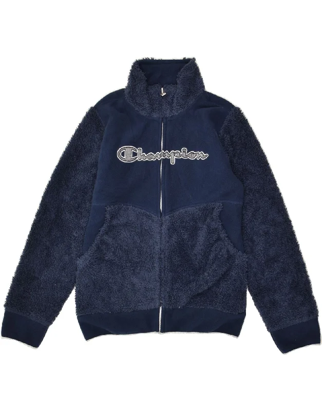 men's warm parkas for winter -CHAMPION Girls Graphic Fleece Jacket 9-10 Years Navy Blue