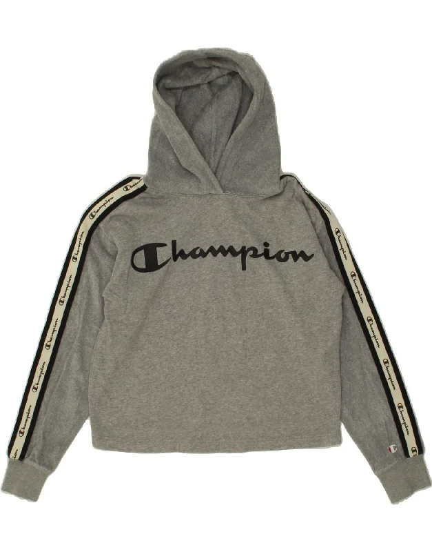 men's hoodies with logos -CHAMPION Girls Graphic Hoodie Jumper 11-12 Years Large  Grey