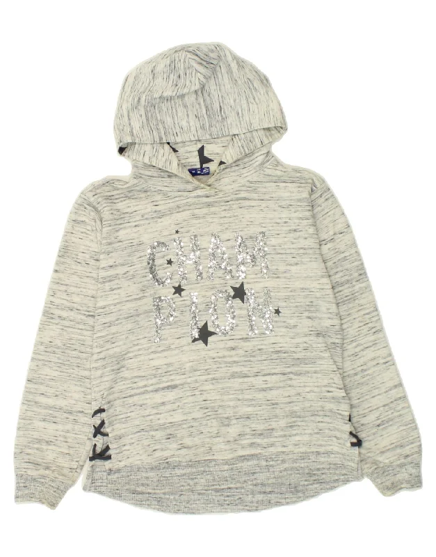 men's eco-friendly sweatshirt hoodies -CHAMPION Girls Graphic Hoodie Jumper 13-14 Years XL  Grey Flecked Cotton