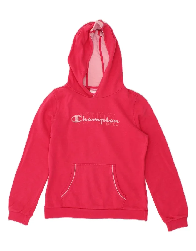 men's stylish pullover sweatshirts -CHAMPION Girls Graphic Hoodie Jumper 13-14 Years XL Pink