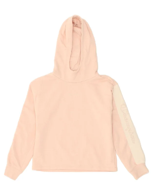 men's casual zip-up hoodies -CHAMPION Girls Graphic Hoodie Jumper 13-14 Years XL Pink Colourblock