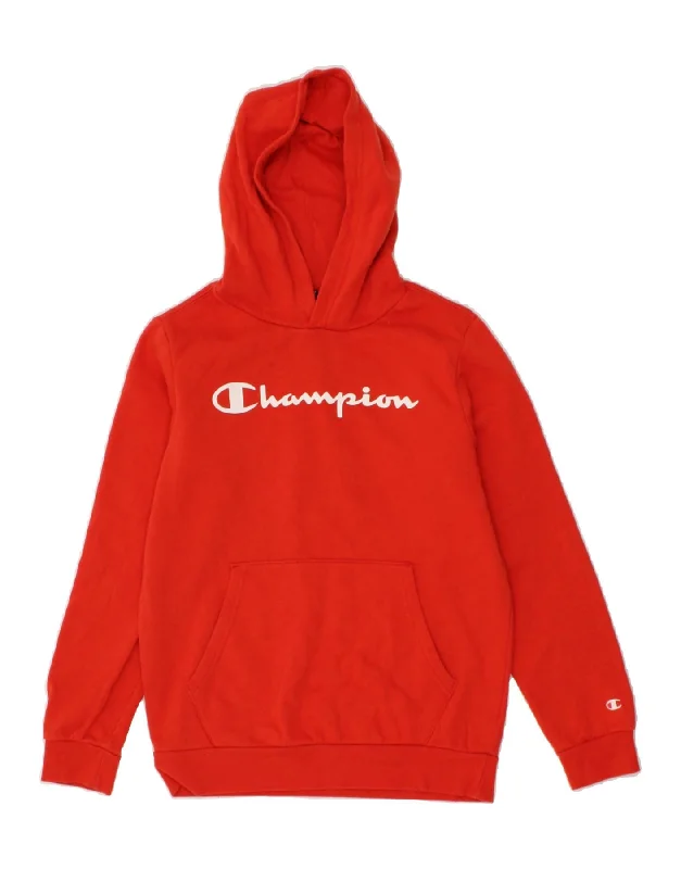 men's casual zip-up hoodies -CHAMPION Girls Graphic Hoodie Jumper 13-14 Years XL Red Cotton