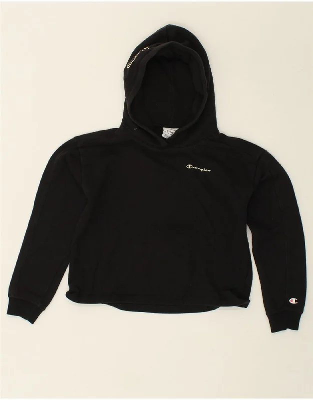 men's cotton hoodies -CHAMPION Girls Graphic Hoodie Jumper 9-10 Years Medium  Black Cotton