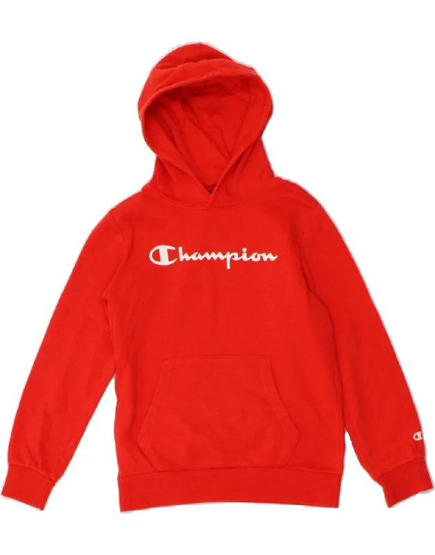 men's hoodie for school wear -CHAMPION Girls Graphic Hoodie Jumper 9-10 Years Medium Red Cotton