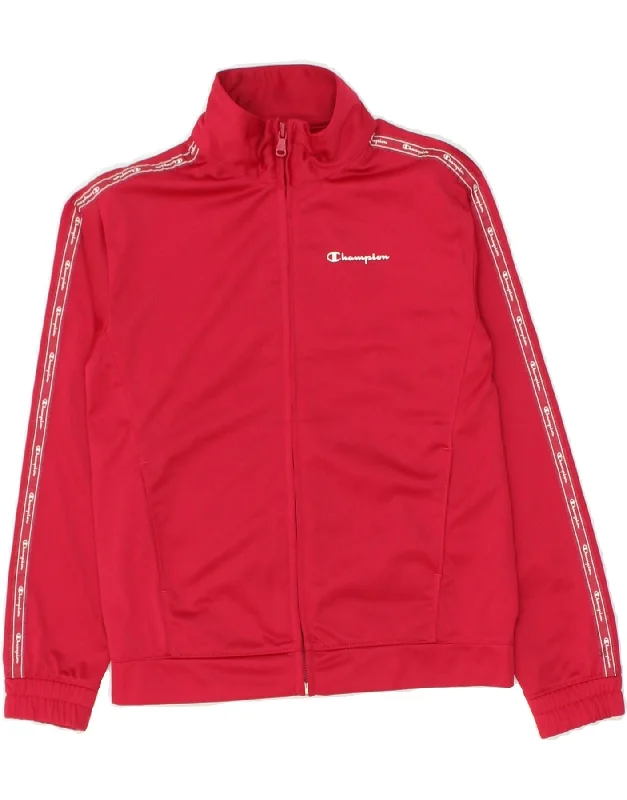 men's rugged jackets -CHAMPION Girls Graphic Tracksuit Top Jacket 9-10 Years Medium Pink