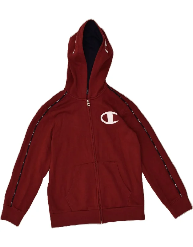 men's versatile knit sweaters -CHAMPION Girls Graphic Zip Hoodie Sweater 9-10 Years Medium Burgundy