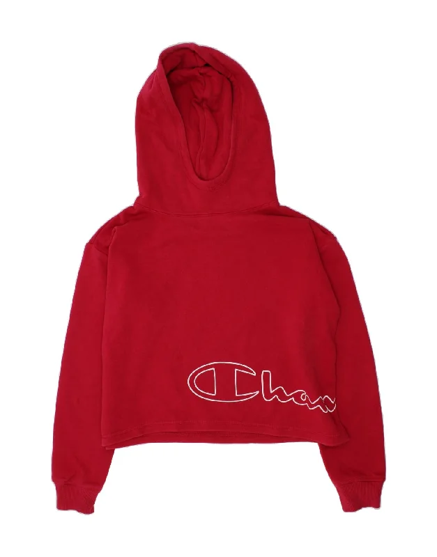 men's hoodie with bold prints -CHAMPION Girls Oversized Crop Graphic Hoodie Jumper 11-12 Years Large  Red