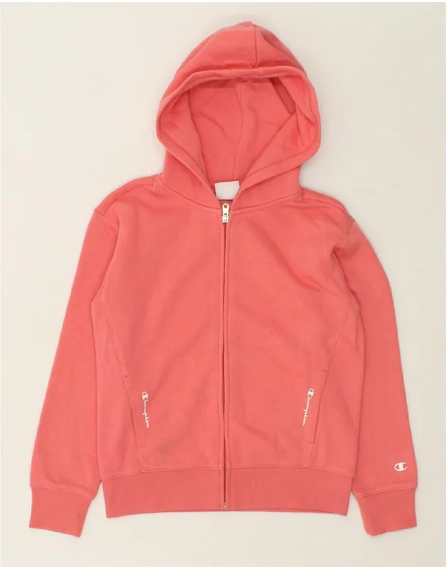 men's elegant cardigans -CHAMPION Girls Zip Hoodie Sweater 9-10 Years Medium Pink