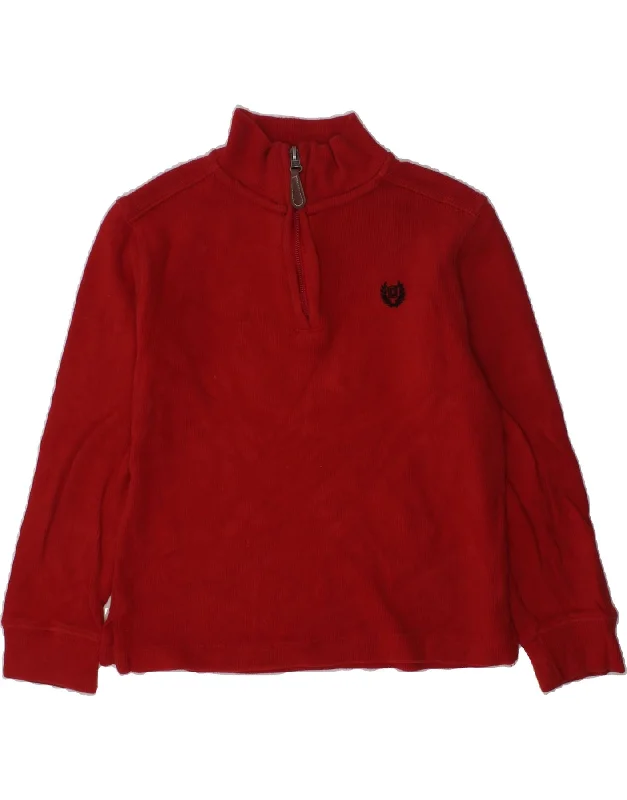 men's premium wool sweaters -CHAPS Boys Zip Neck Jumper Sweater 4-5 Years Red Cotton