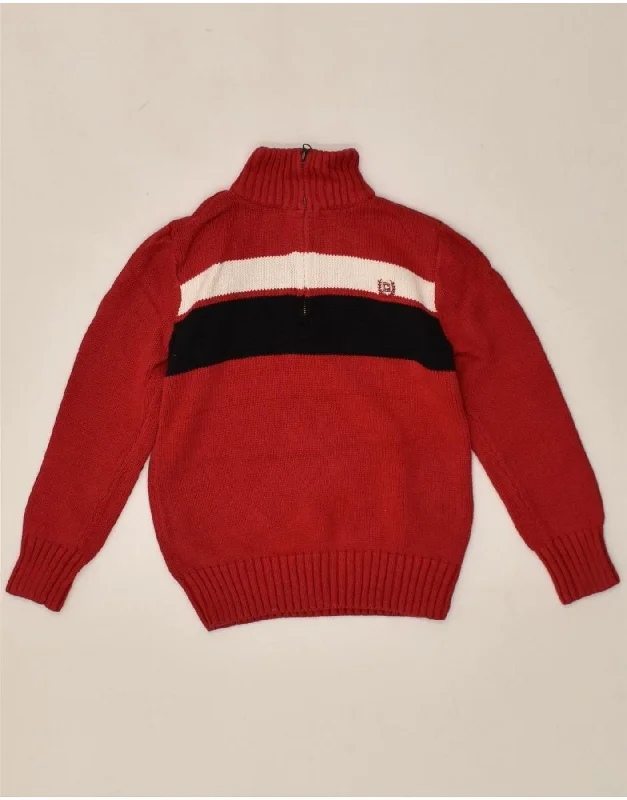 men's crewneck sweaters -CHAPS Boys Zip Neck Jumper Sweater 6-7 Years Red Colourblock Cotton