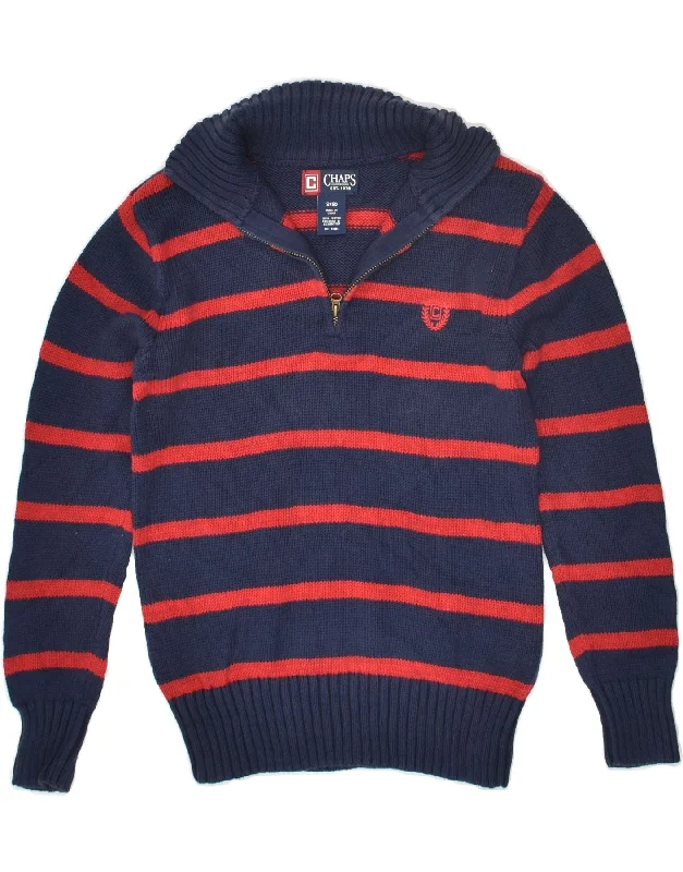 men's classic knit sweaters -CHAPS Boys Zip Neck Jumper Sweater 7-8 Years Small Navy Blue Striped