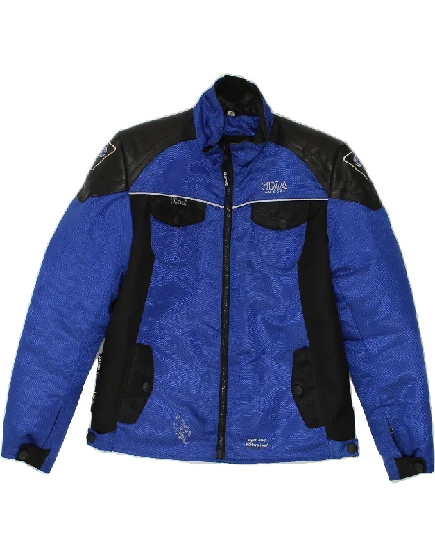 men's formal jackets -CIMA Boys Motorcycle Graphic Biker Jacket 14-15 Years Blue Colourblock