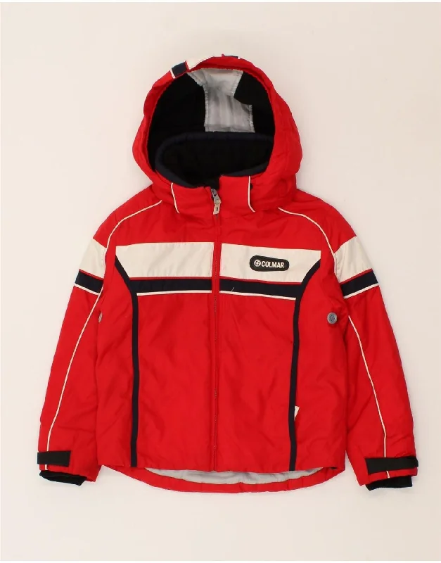 men's thick warm jackets -COLMAR Boys Hooded Ski Jacket 9-10 Years Red Colourblock