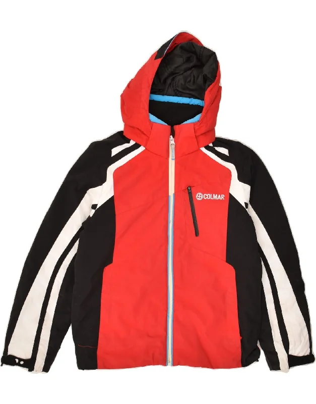 men's softshell jackets -COLMAR Boys Hooded Windbreaker Jacket 13-14 Years Red Colourblock