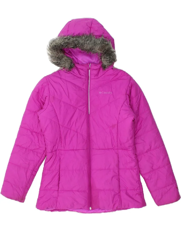 men's sporty jackets -COLUMBIA Boys Hooded Padded Jacket 15-16 Years XL Pink Polyester