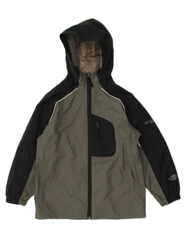 men's everyday jackets -COLUMBIA Boys Titanium Hooded Rain Jacket 7-8 Years Grey Colourblock