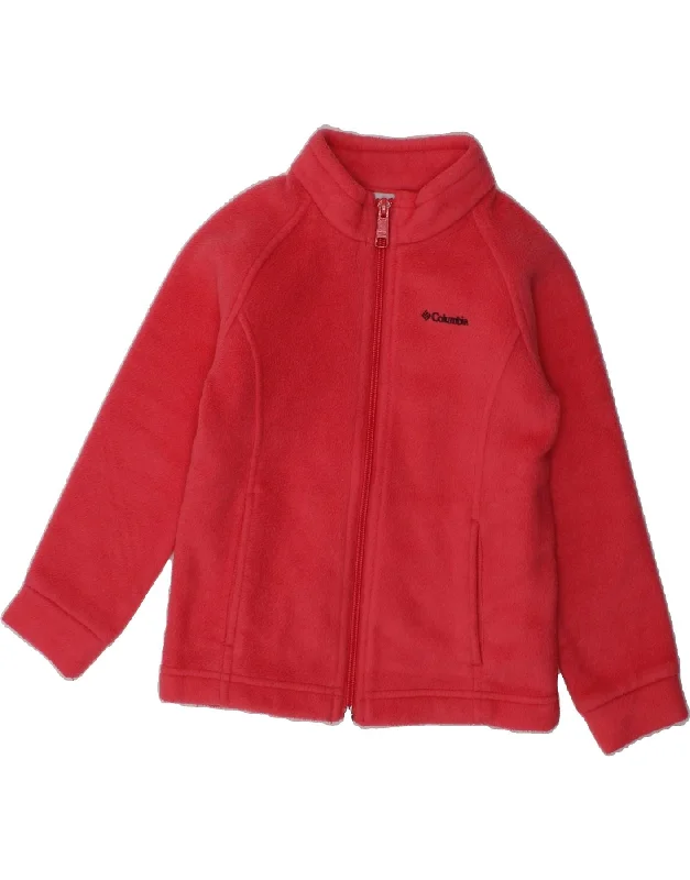 men's bomber jacket with patches -COLUMBIA Girls Fleece Jacket 3-4 Years Red Polyester