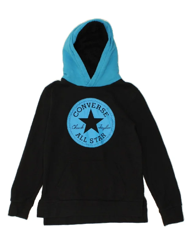 men's colorful hoodies -CONVERSE Boys Graphic Hoodie Jumper 12-13 Years Large  Black Colourblock