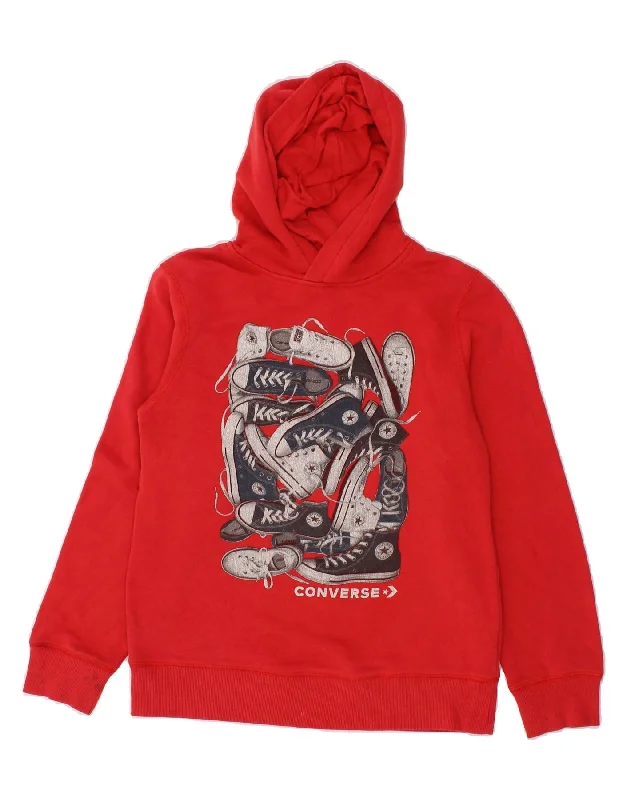 men's cotton hoodies -CONVERSE Boys Graphic Hoodie Jumper 12-13 Years Large Red Cotton