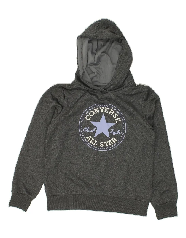 men's zip-up hoodies -CONVERSE Boys Graphic Hoodie Jumper 13-14 Years Large Grey Polyester