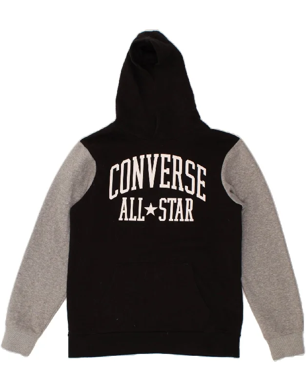 men's lightweight sweatshirts -CONVERSE Boys Graphic Hoodie Jumper 13-14 Years XL Black Colourblock