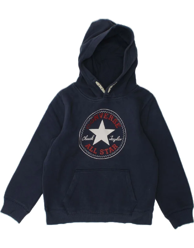 men's hoodie sweatshirt with graphics -CONVERSE Boys Graphic Hoodie Jumper 6-7 Years Large  Navy Blue Cotton