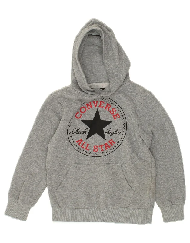 men's cozy fleece sweatshirts -CONVERSE Boys Graphic Hoodie Jumper 8-9 Years Small Grey Cotton