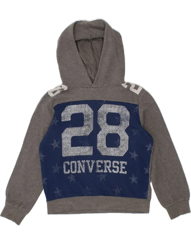 men's oversized hoodies -CONVERSE Boys Graphic Hoodie Jumper 9-10 Years Grey Colourblock Cotton