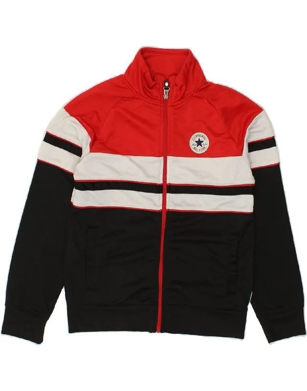 men's lightweight jackets -CONVERSE Boys Tracksuit Top Jacket 10-11 Years Medium Black Colourblock